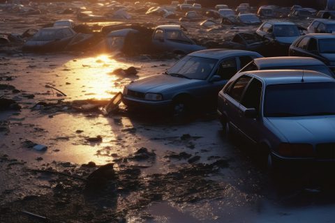 Coches arrastrados por la riada