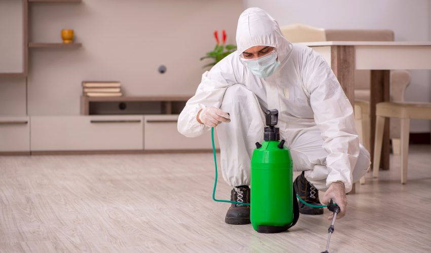 hombre fumigando un hogar